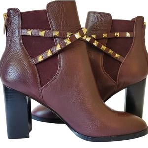 Nine West Women's 8 Ankle Boot Donda Black Plum Brown  Leather Studded